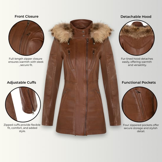 Damen-Parka aus gestepptem Leder in Hellbraun – Winton - Image 3
