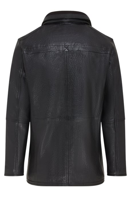 Schwarzer, warmer, mittellanger Bikermantel aus Leder für Herren – Colac - Image 6
