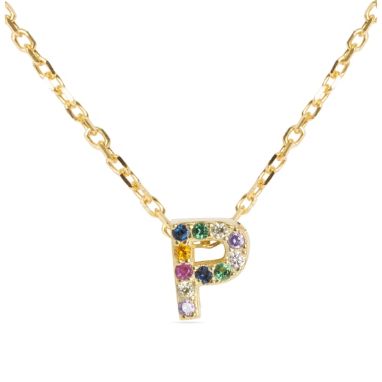 Luxenter Halskette aus 925er Sterlingsilber mit mehrfarbigen Zirkonias in 18K Gelbgold - Alphabet - Image 1