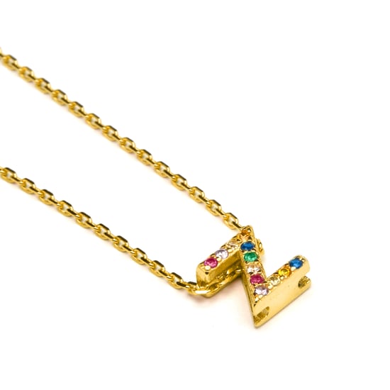 Luxenter Alphabet-Halskette aus 925er Sterlingsilber und mehrfarbigen Zirkonen mit 18 Karat Gelbgoldplattierung - Image 3