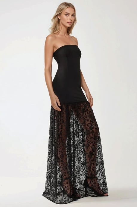 Hüftlanges Bodycon-Kleid ohne Träger mit Spitzen-Details - Image 1