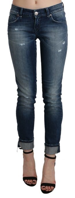 Acht Baumwolle Blau gewaschene Low-Waist Skinny Cropped Jeans - Image 2