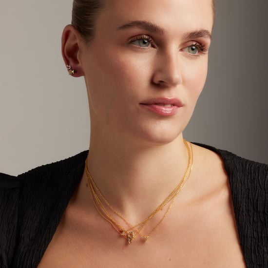 Luxenter Halskette aus 925er Sterlingsilber mit mehrfarbigen Zirkonias in 18K Gelbgold - Alphabet - Image 2