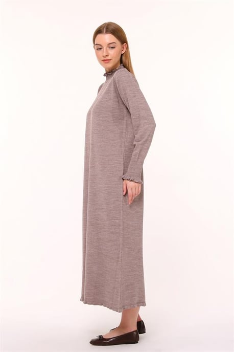 Damen Rüschen Detailed Lang Strick Kleid - Image 5