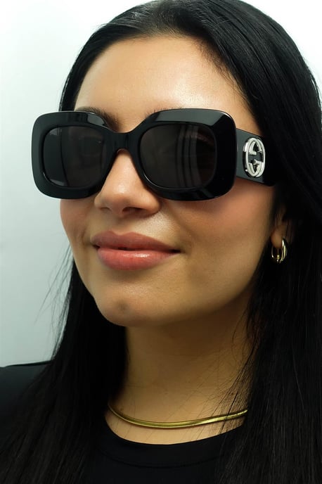 Gucci Square Womens Schwarz mit Silber Grau GG1695S - Image 5