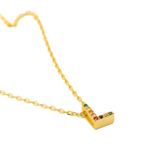 Luxenter Halskette aus 925er Sterlingsilber mit mehrfarbigen Zirkonias in 18K Gelbgold - Alphabet - Image 6