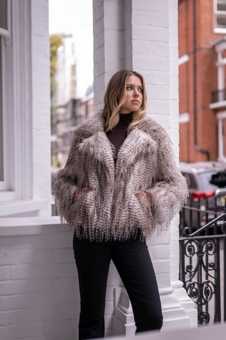 Braune Schneeleopard-Faux-Fur-Kurze Jacke - Image 1
