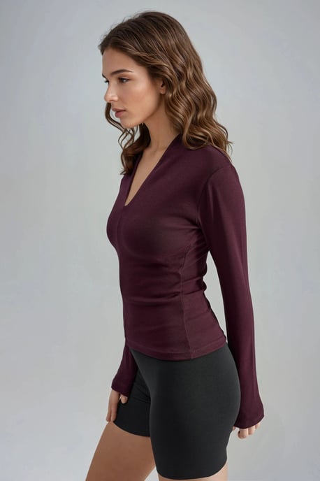 Slim Fit V-Ausschnitt Langarmbluse - Image 4
