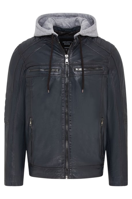 Blaue Bikerjacke aus Lammleder mit Kapuze für Herren – Kingston - Image 2