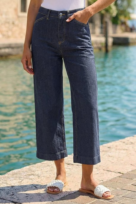 Wide Leg Stretch Denim Culottes - Image 2