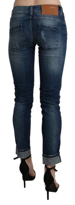 Acht Baumwolle Blau gewaschene Low-Waist Skinny Cropped Jeans - Image 4