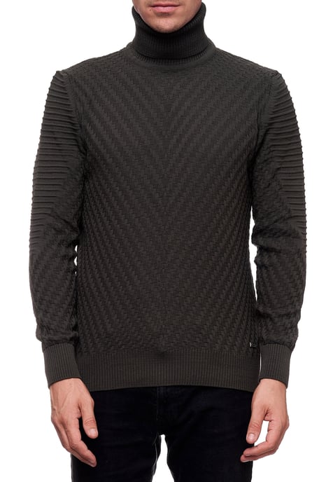 Fein gestrickter Turtleneck-Pullover mit V-Muster - Image 3