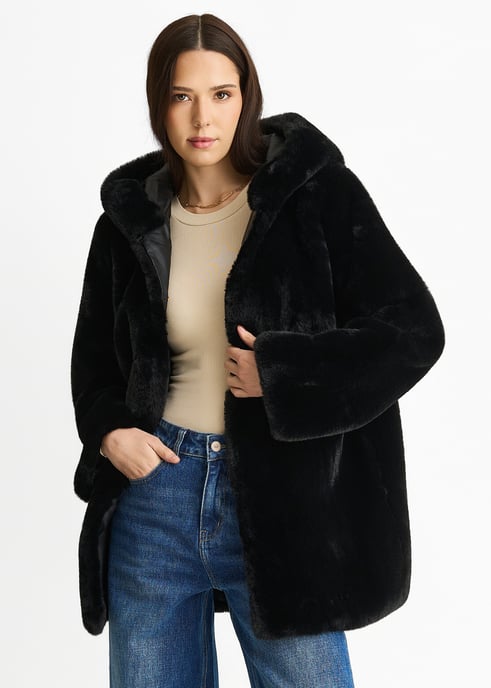 Kunstpelz-Jacke mit Kapuze - Image 1