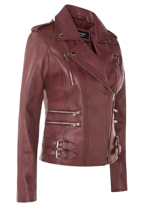Damen Leder Burgund Brando Bikerjacke-Constantia - Image 4