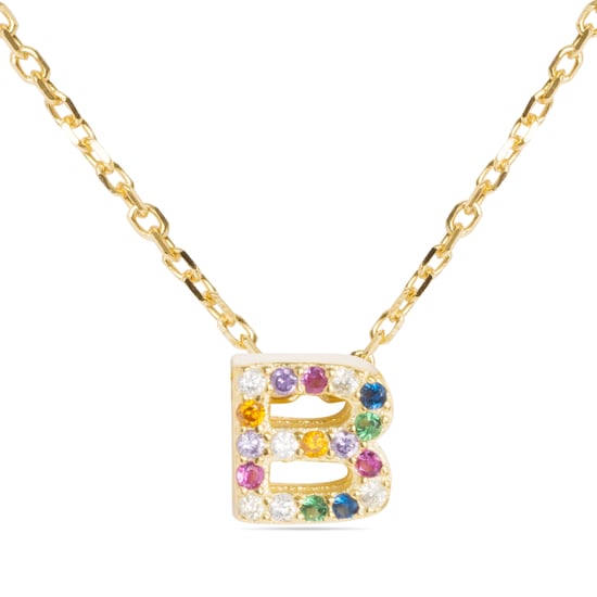 Luxenter Halskette aus 925er Sterlingsilber mit mehrfarbigen Zirkonias in 18K Gelbgold - Alphabet - Image 1