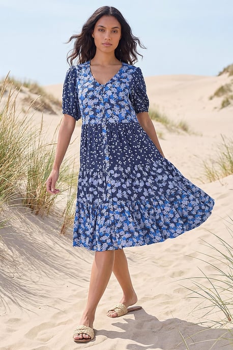 Floral Cotton Blend Tiered Smock Dress - Image 1