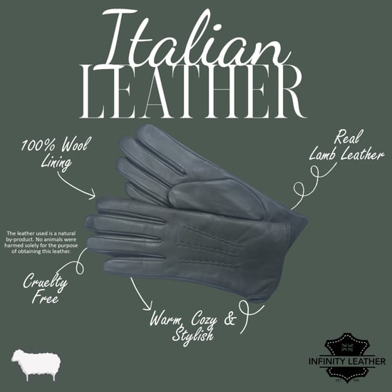 Damen-Autofahrerhandschuhe aus olivgrünem italienischem Leder mit weichem Wollfutter und Winter-Ziernahtdesign - Image 4