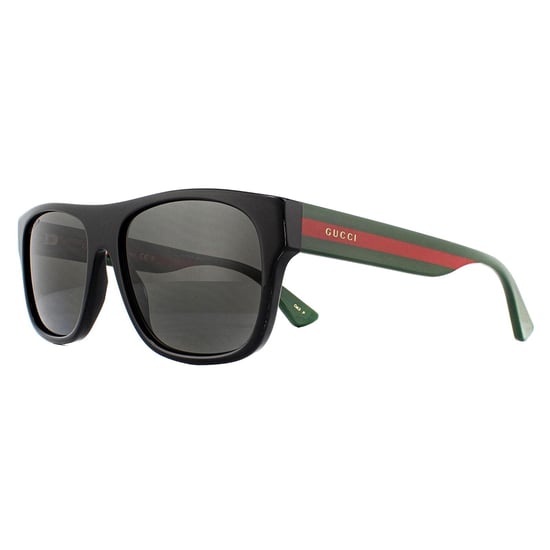 Gucci Rectangle Mens Black mit grünen und roten Streifen Grey Polarized Sonnenbrille - Image 2