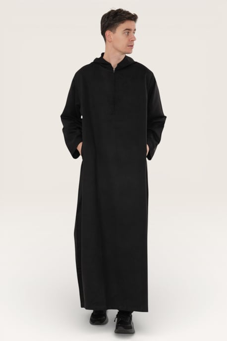 Herren Schwarze Kapuzen-Eid-Marokkanische Jubba-Robe Ramadan Eid Thobe LFS - HM12 - Image 3