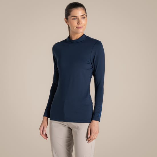 Craghoppers - T-Shirt für Damen, Stehkragen, Nosilife, Emblem, Langärmlig (Marineblau) - Image 5