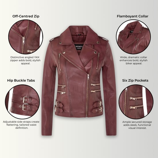 Damen Leder Burgund Brando Bikerjacke-Constantia - Image 3