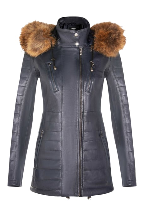 Blaue gesteppte Parkajacke aus Leder für Damen – Winton - Image 1