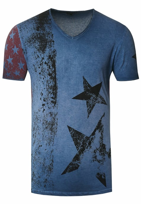 USA T-Shirt Stars and Stripes V-Ausschnitt im Used Look - Image 1
