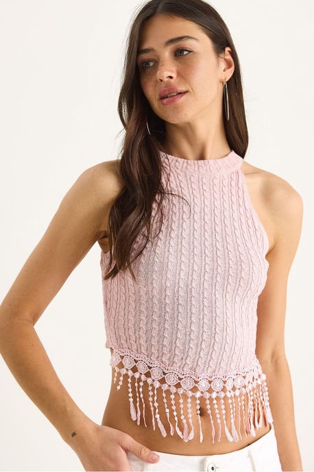 Strukturierte Halter-Crop-Bluse - Image 1