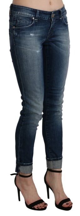 Acht Baumwolle Blau gewaschene Low-Waist Skinny Cropped Jeans - Image 3