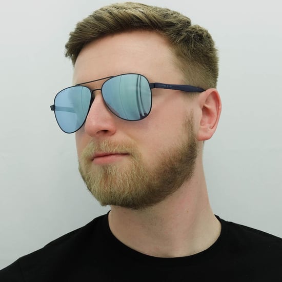 Hugo Boss Aviator Mens Matte Blue Blue Mirror Lunettes de soleil - Image 6