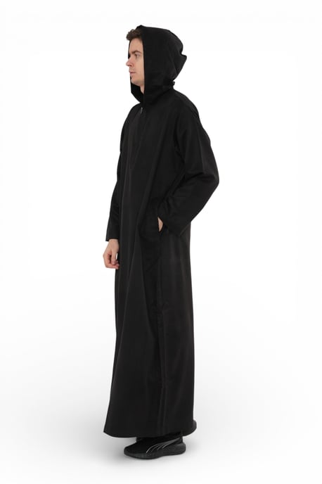 Herren Schwarze Kapuzen-Eid-Marokkanische Jubba-Robe Ramadan Eid Thobe LFS - HM12 - Image 5
