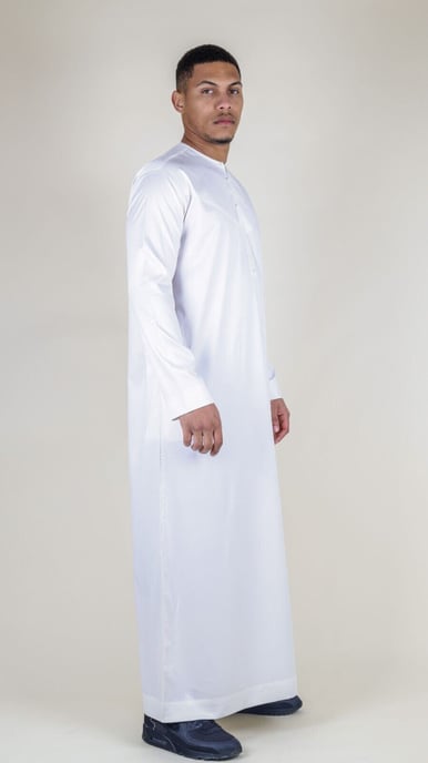 Weißes Thobe-Gewand für Herren aus Satin, emiratische islamische Jubba Eid, normale Passform - Image 2