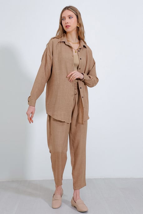Leinenmischung Langarmshirt und Hosen-Set - Image 2