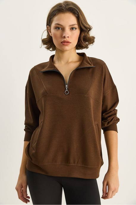 Lässig geschnittenes Strick-Sweatshirt mit Reißverschlusskragen - Image 4