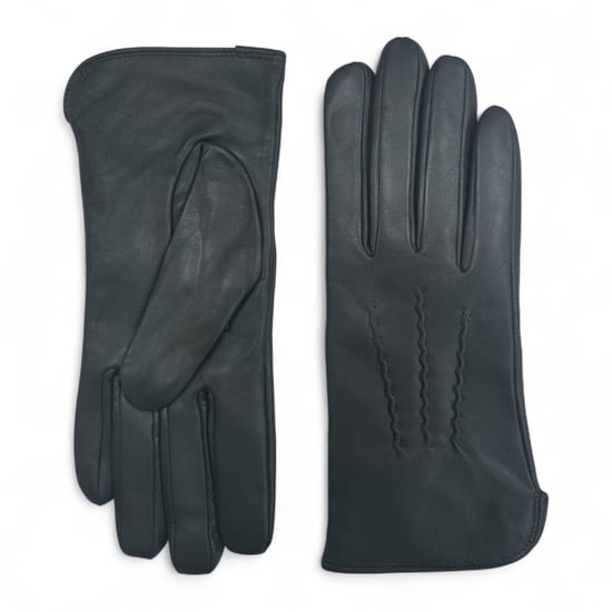Damen-Autofahrerhandschuhe aus olivgrünem italienischem Leder mit weichem Wollfutter und Winter-Ziernahtdesign - Image 1