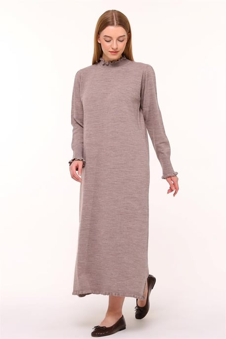 Damen Rüschen Detailed Lang Strick Kleid - Image 6