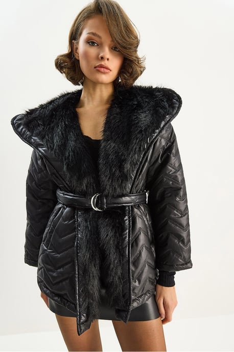 Kapuzendetail-Jacke aus Kunstfell - Image 3